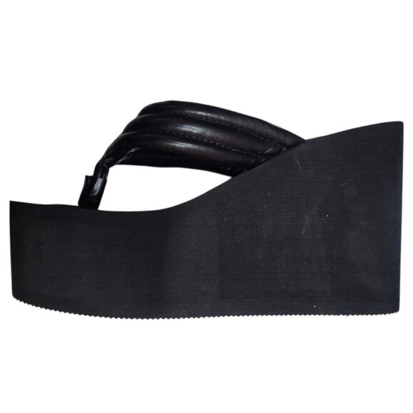 ShoeDazzle Black Chunky Wedge Sandals Size 7 Style Kimora Retro Modern Does 90s - Picture 1 of 7